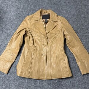 Vtg Women’s Guess Collection Brown Leather Blazer Jacket Sz M